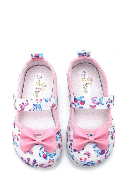 Ribbon Butterfly Patterned Linen Children's Shoes-PINK-F-4006