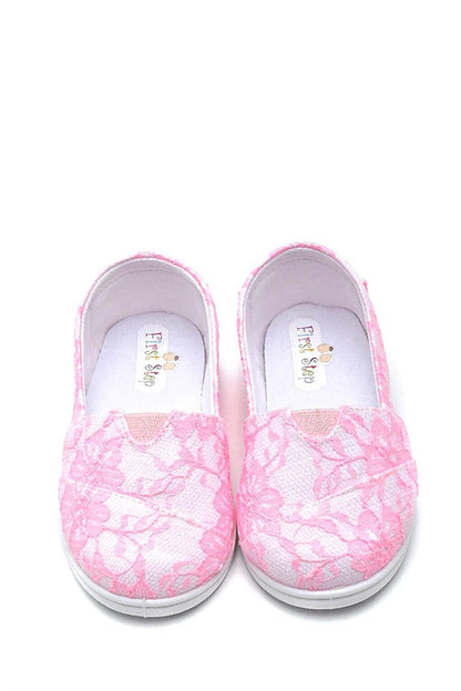 Lacy Children's Linen Ballerina Shoes-PINK-F-4001