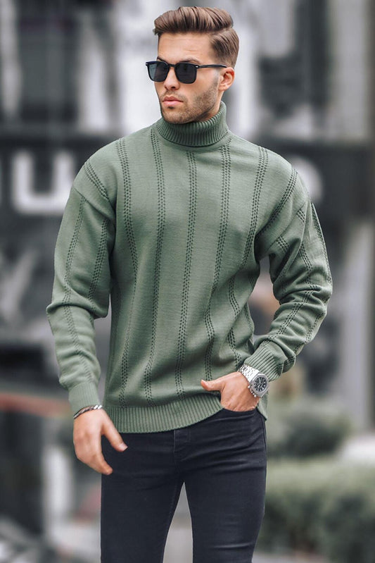 Khaki Turtleneck Regular Fit Men's Sweater 6834