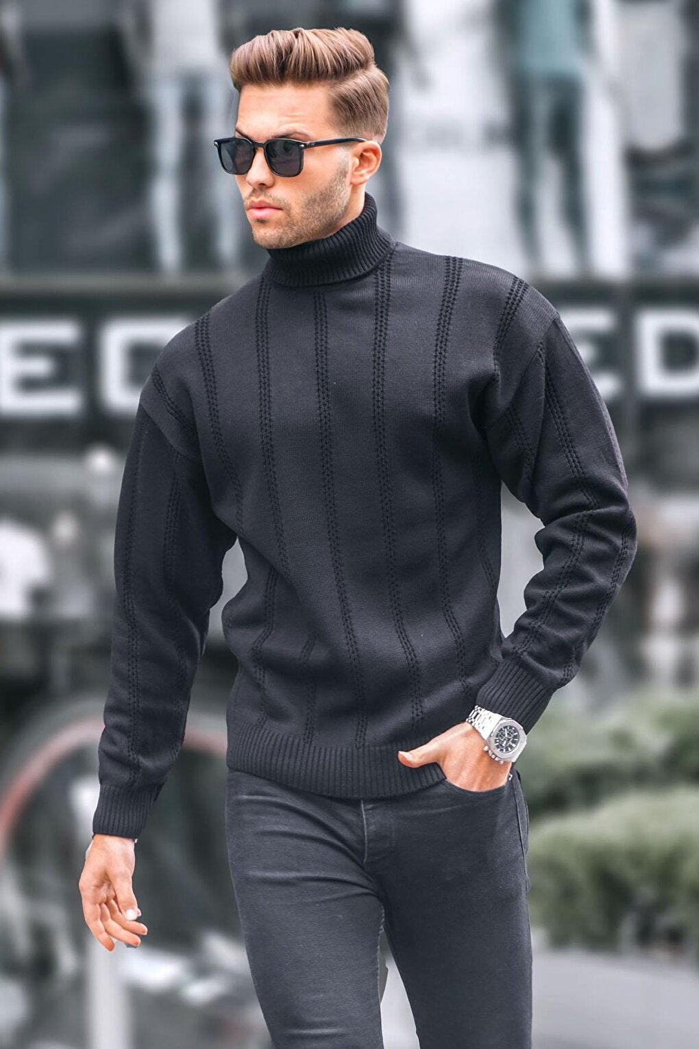 Black Turtleneck Regular Fit Men's Sweater 6834