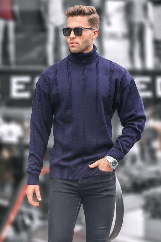 Navy Blue Turtleneck Regular Fit Men's Sweater 6834