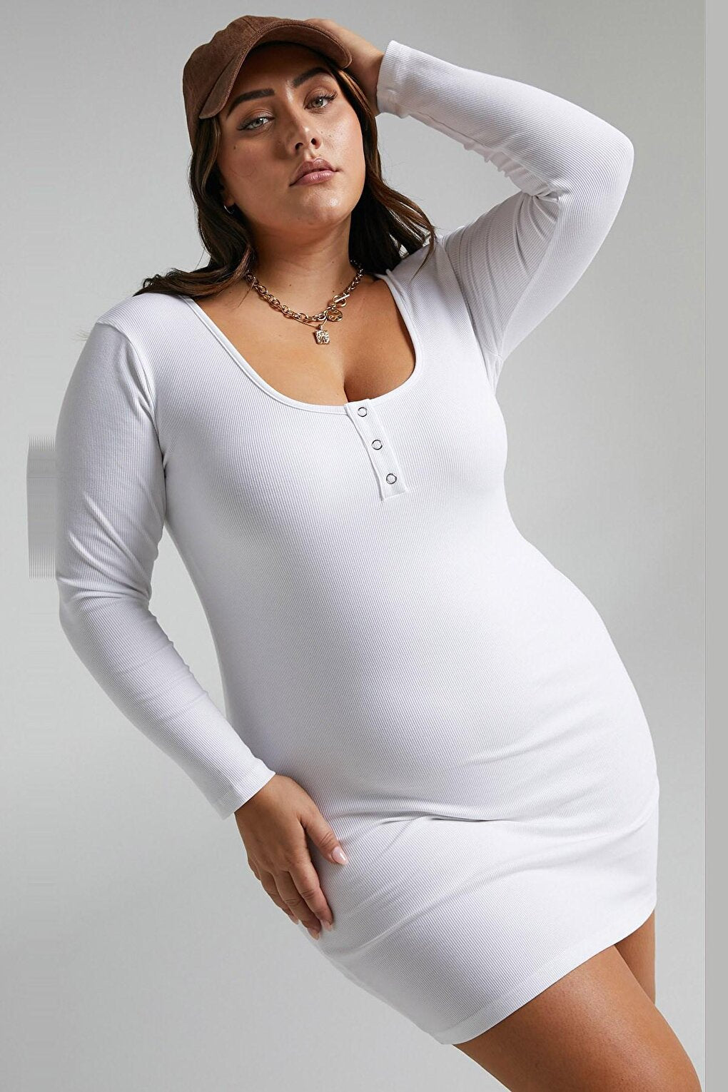 White Long Sleeve Basic Mini Women's Dress MG1700