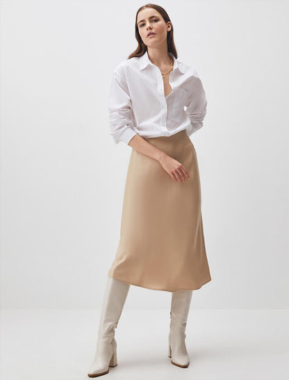 Stone Normal Waist Satin Midi Skirt