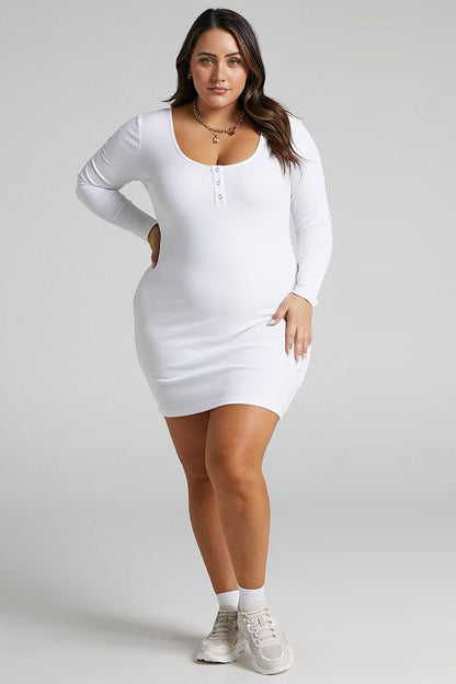 White Long Sleeve Basic Mini Women's Dress MG1700