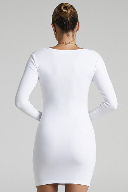 White Long Sleeve Basic Mini Women's Dress MG1700