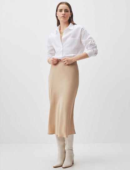 Stone Normal Waist Satin Midi Skirt