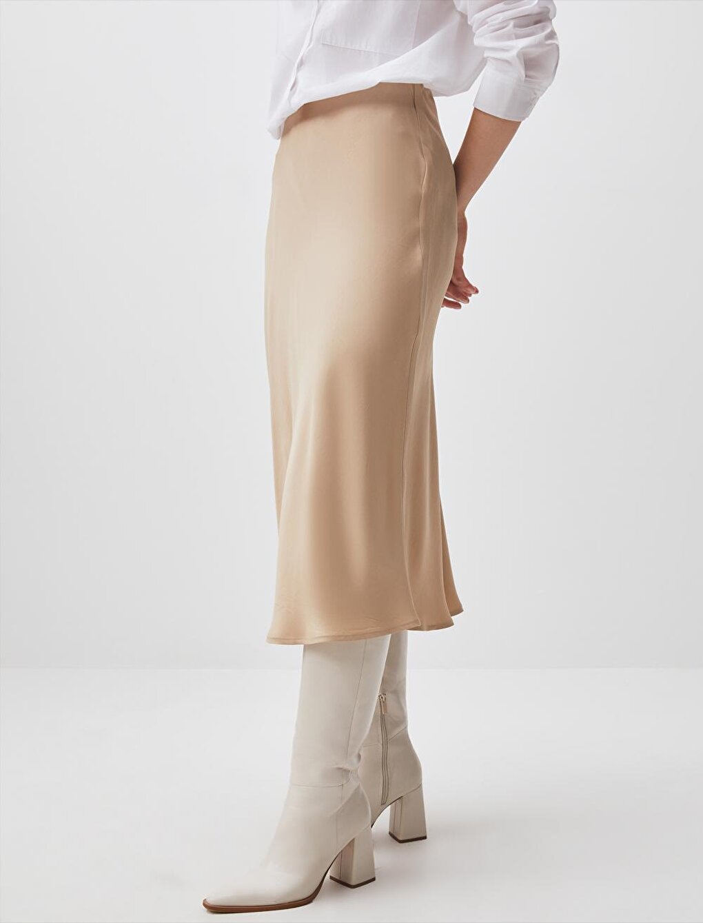 Stone Normal Waist Satin Midi Skirt