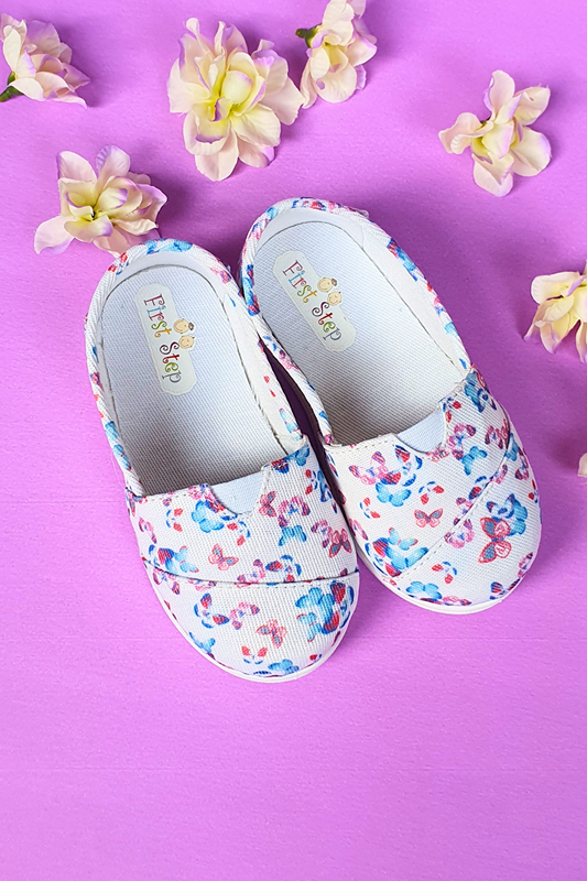 Butterfly Patterned Children's Linen Ballerina Shoes-F-488