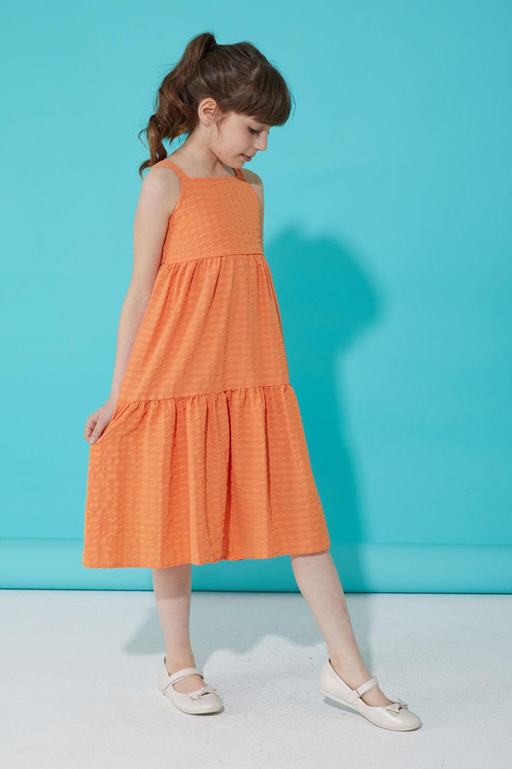 Orange Patterned Girl's Strappy Dress 15299