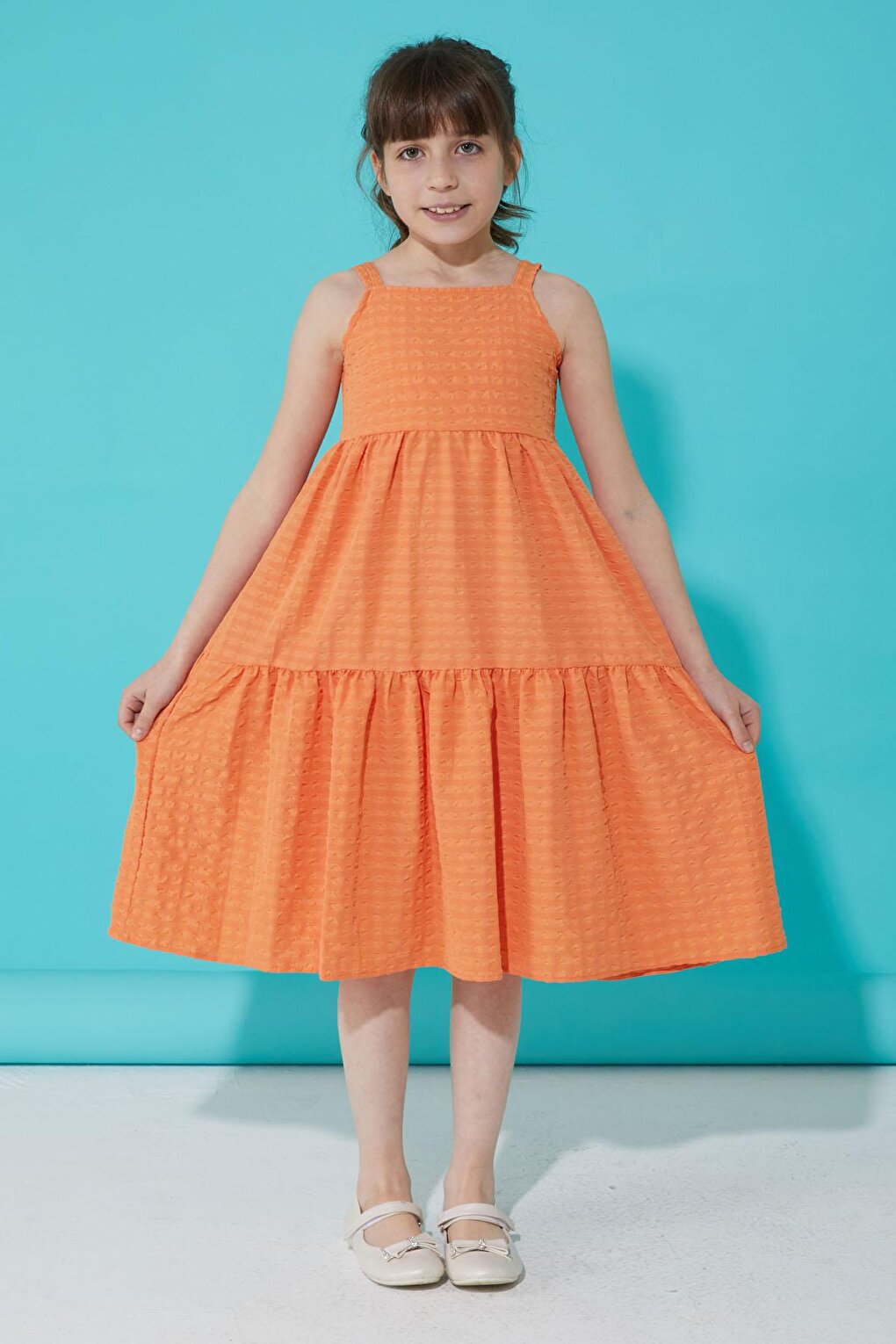 Orange Patterned Girl's Strappy Dress 15299