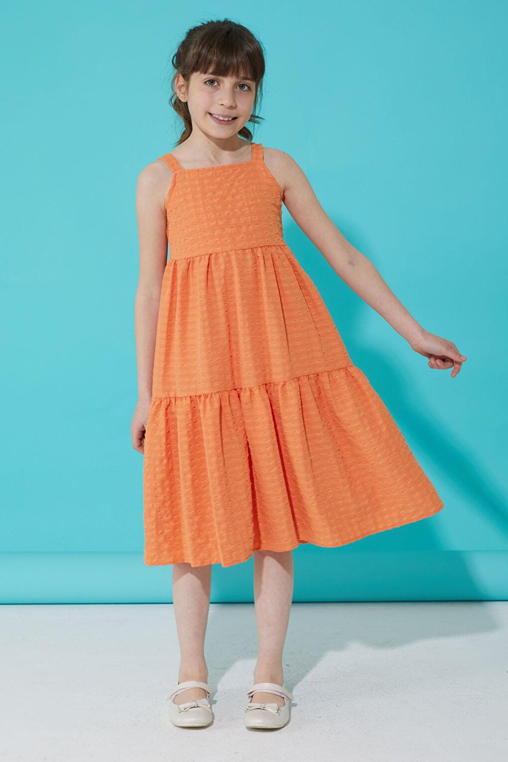 Orange Patterned Girl's Strappy Dress 15299