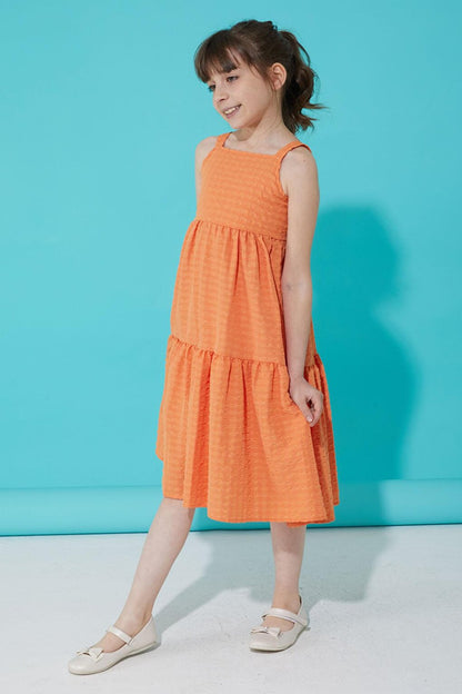 Orange Patterned Girl's Strappy Dress 15299