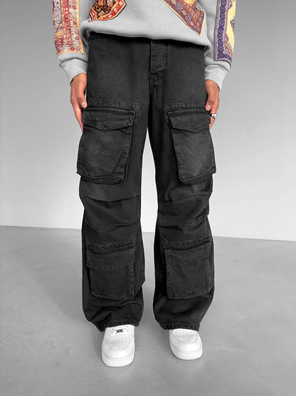 Baggy Fit Cargo Jean Trousers Black