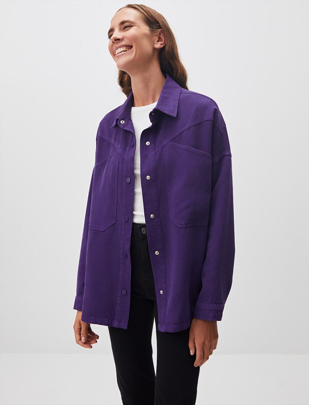 Dark Purple Loose Fit Long Denim Woven Jacket