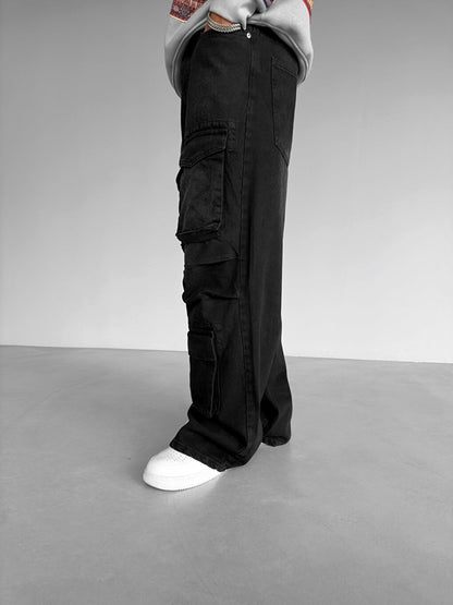 Baggy Fit Cargo Jean Trousers Black