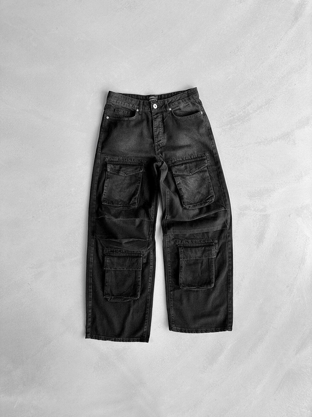 Baggy Fit Cargo Jean Trousers Black