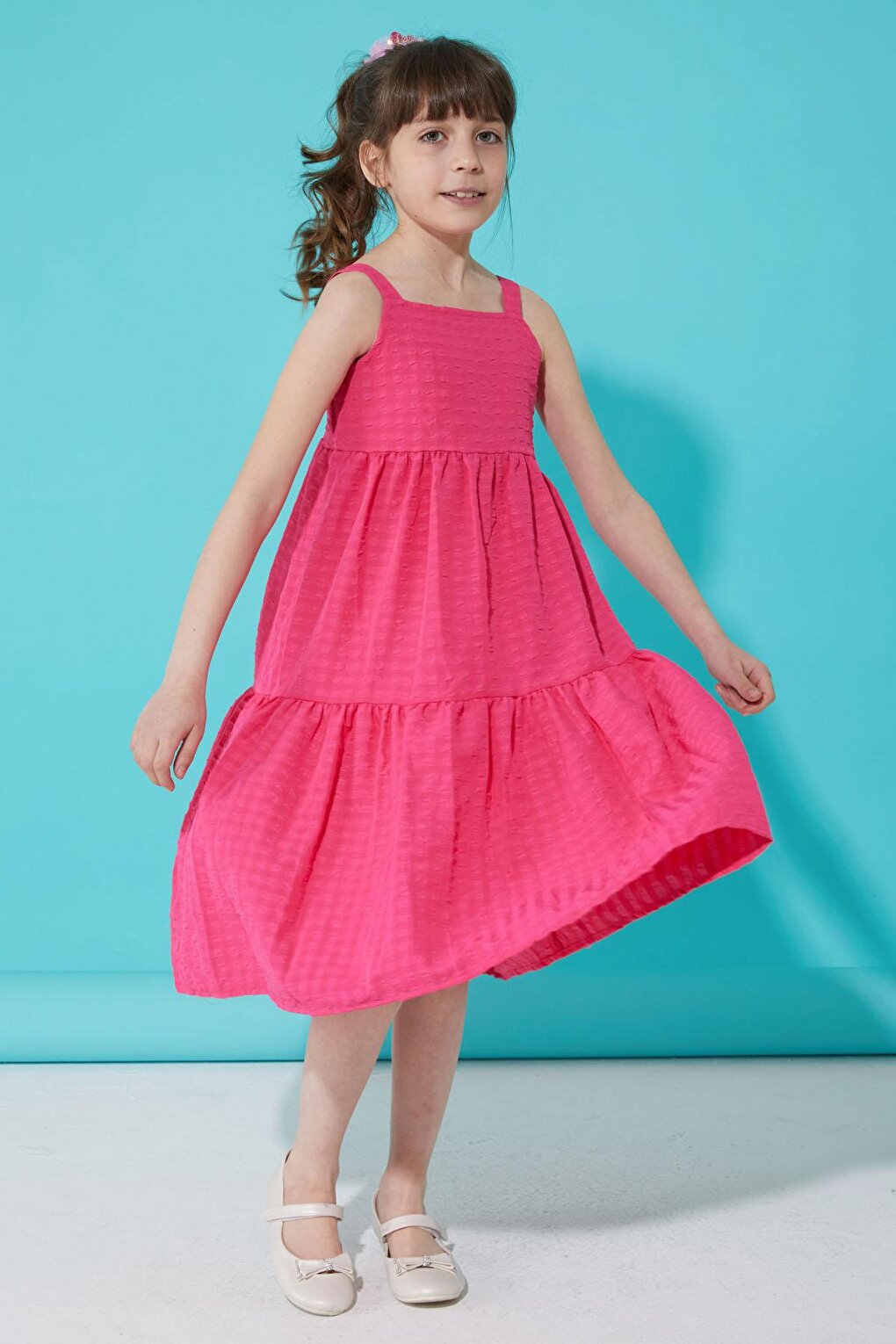 Fuchsia Patterned Girl's Strappy Dress 15336