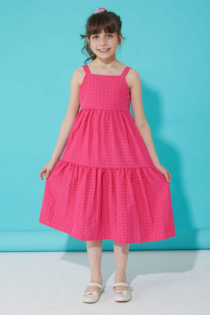 Fuchsia Patterned Girl's Strappy Dress 15336