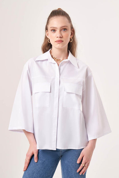 Poplin White Shirt with Short Pockets