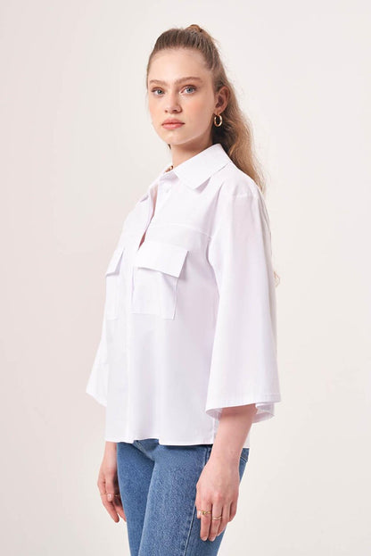 Poplin White Shirt with Short Pockets