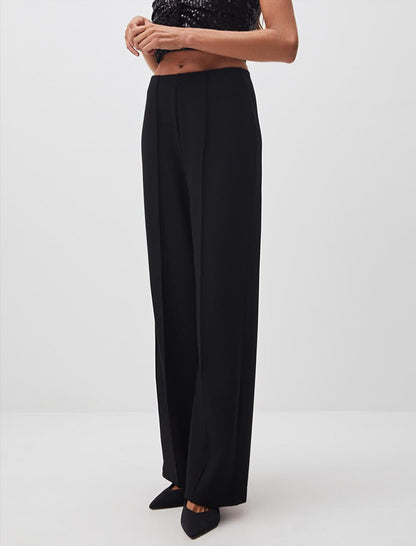 Black High Waist Wide Leg Stylish Knitted Trousers