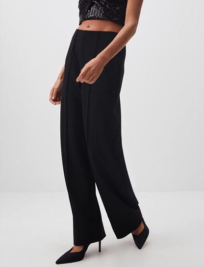 Black High Waist Wide Leg Stylish Knitted Trousers