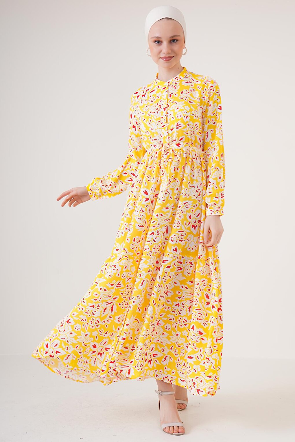 2144 Magnificent Collar Hijab Dress - Yellow