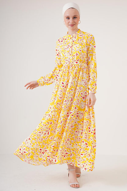 2144 Magnificent Collar Hijab Dress - Yellow