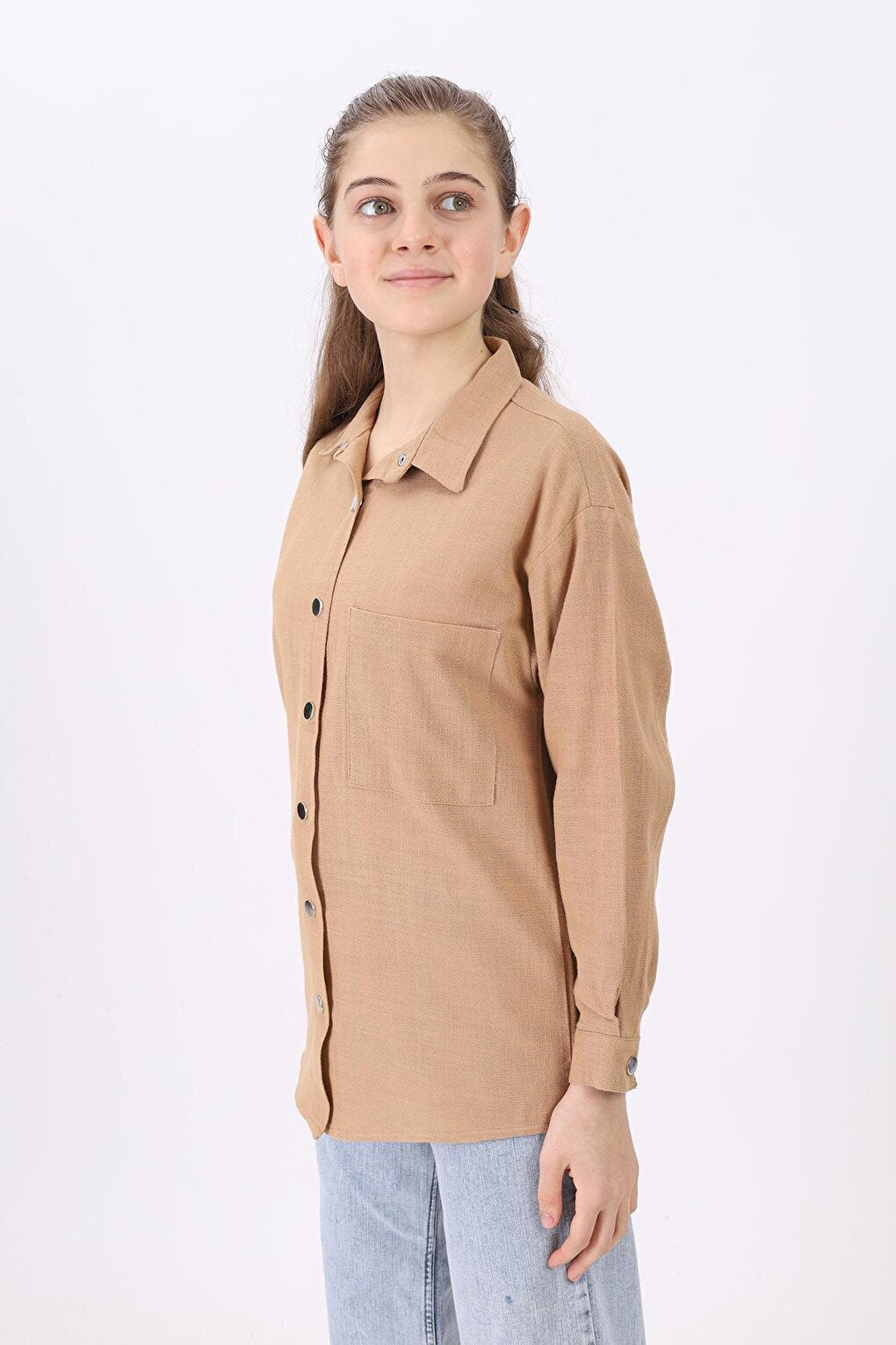 Girl's Comfortable Cut Linen Shirt 9-14 Years Lx190