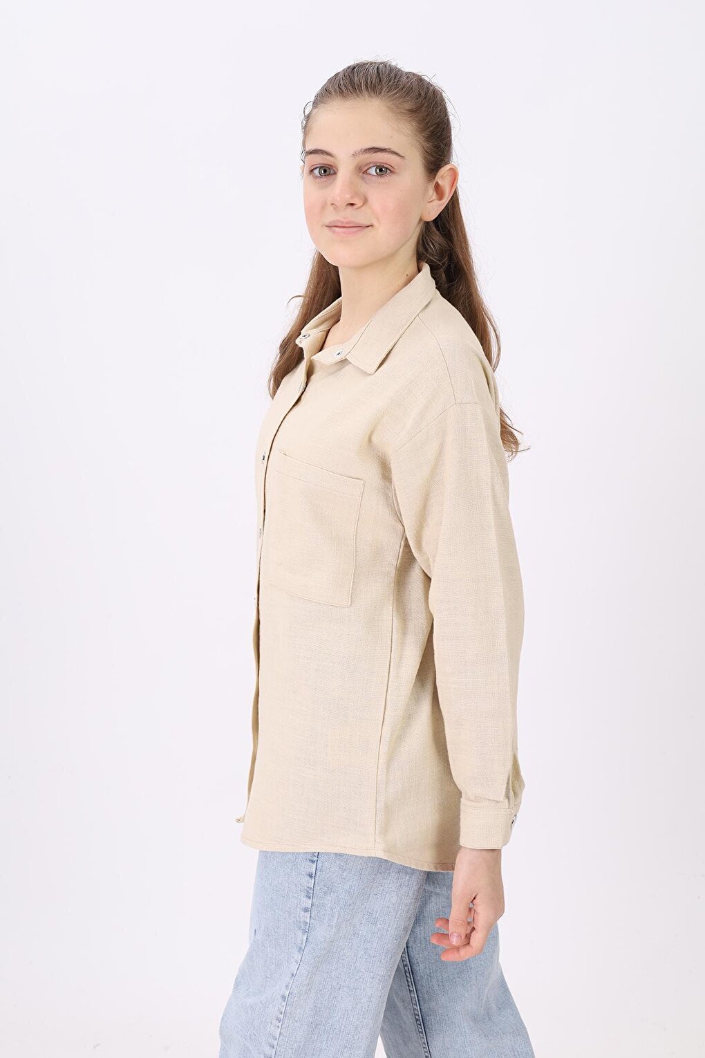 Girl's Comfortable Cut Linen Shirt 9-14 Years Lx190