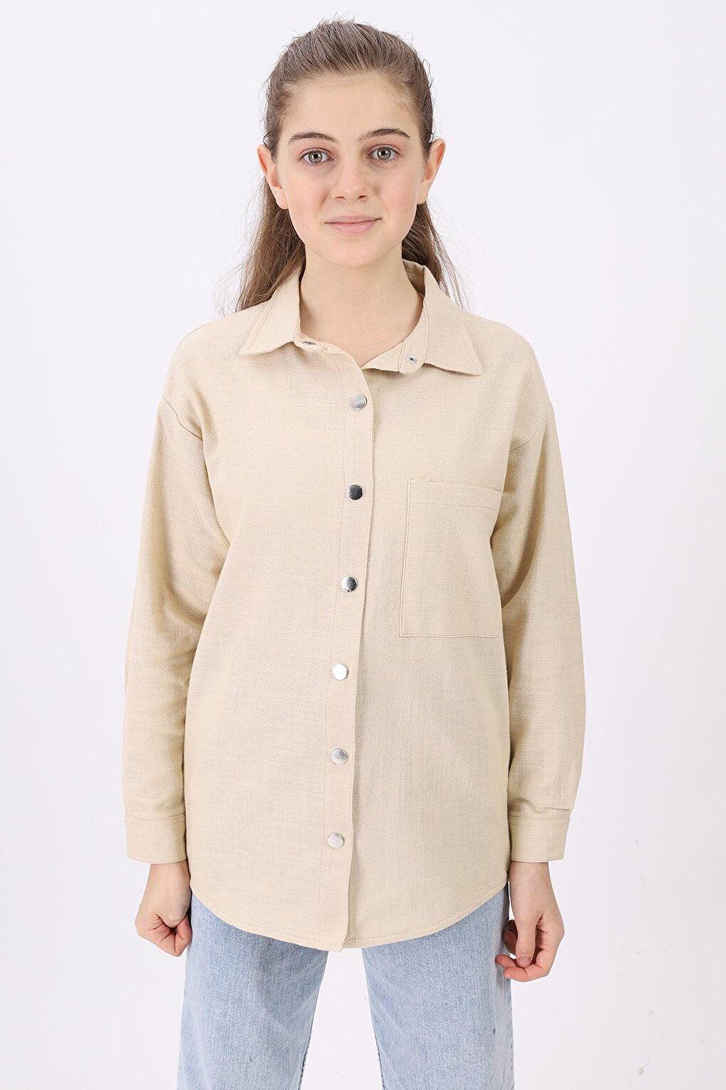 Girl's Comfortable Cut Linen Shirt 9-14 Years Lx190