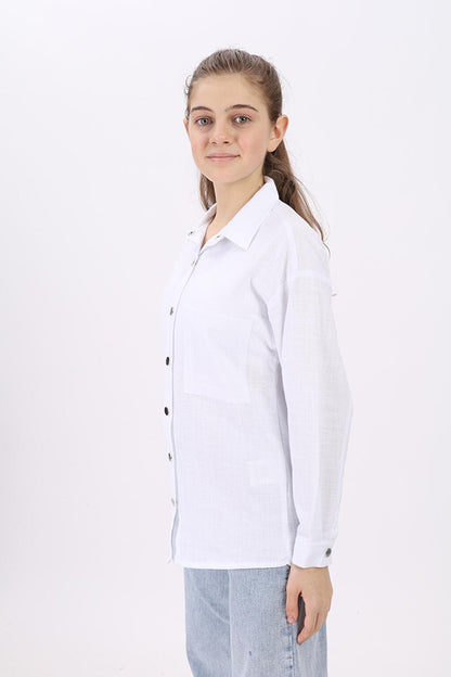 Girl's Comfortable Cut Linen Shirt 9-14 Years Lx190