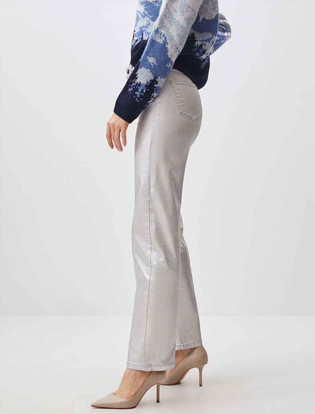 Silver High Waist Metallic Jeans