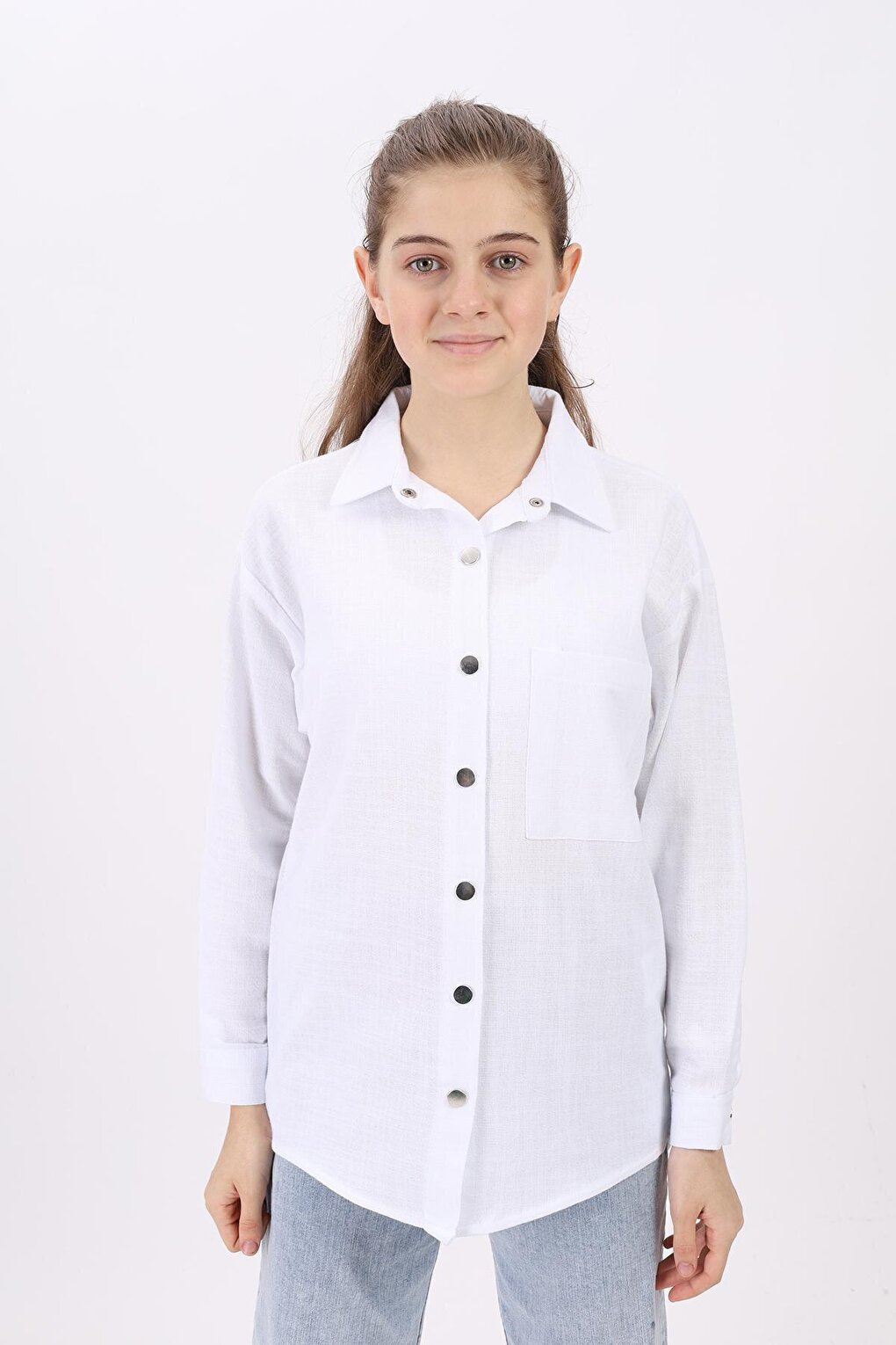 Girl's Comfortable Cut Linen Shirt 9-14 Years Lx190