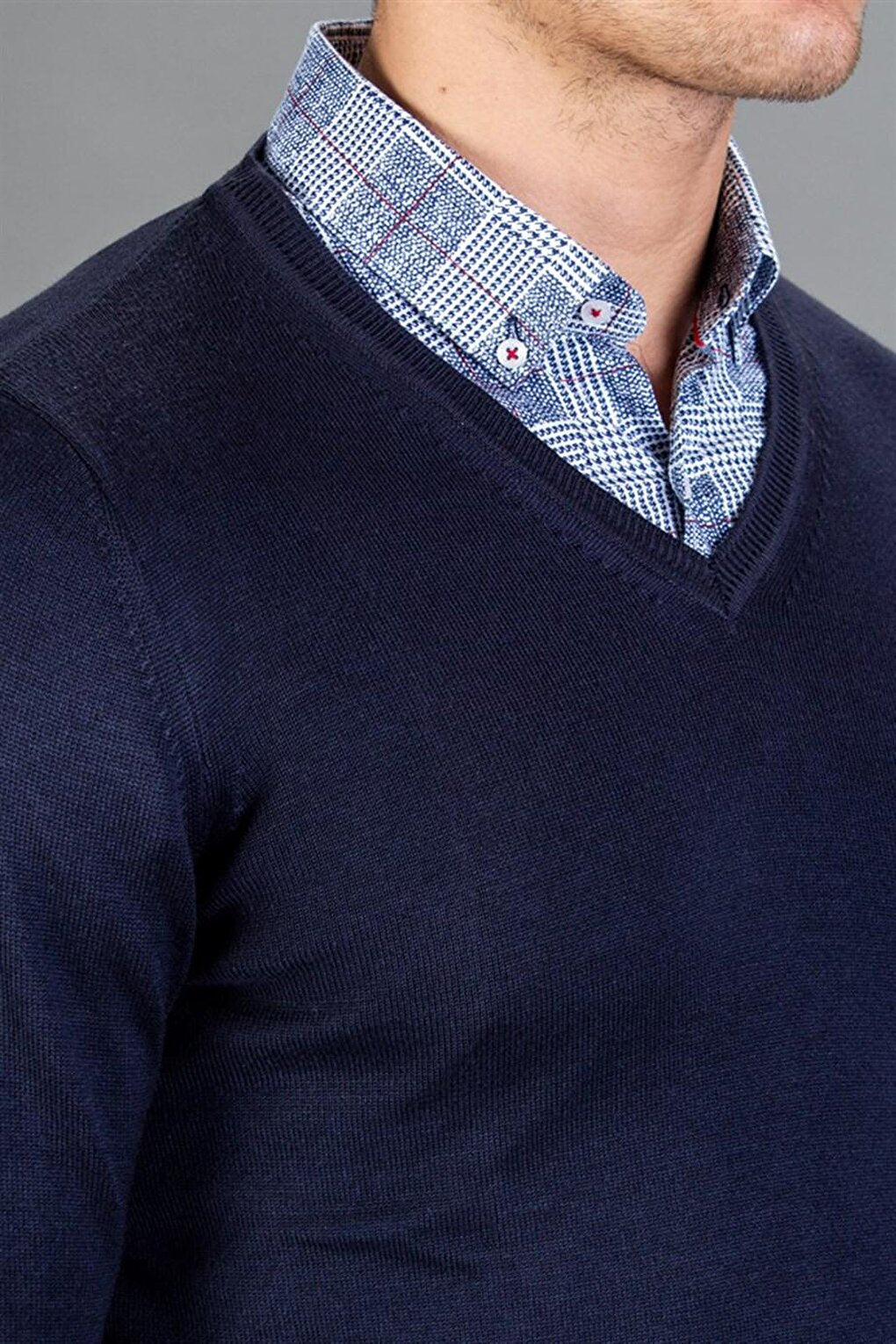 Slim Fit V-Neck Cotton Men's Blue Sweater