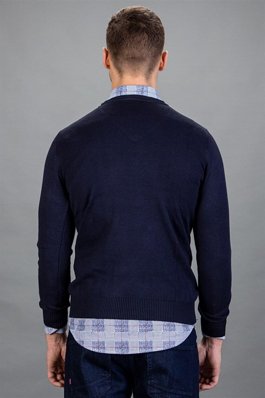 Slim Fit V-Neck Cotton Men's Blue Sweater