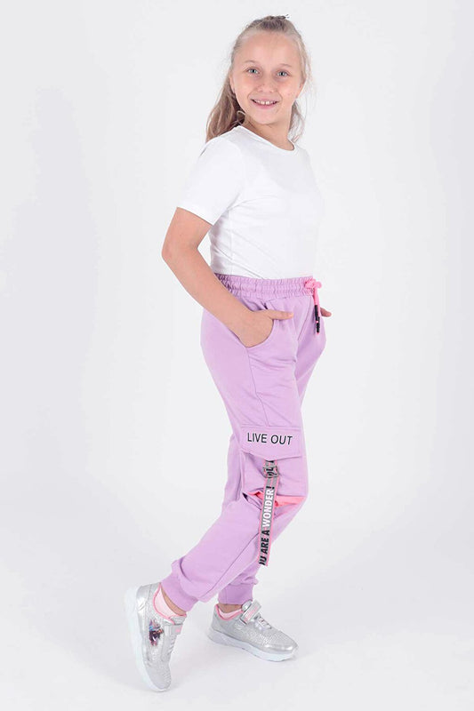 Kids Girl Live Printed Sweatpants Lace Up Elastic Slim Leg Cotton Sweatpants Ak722473