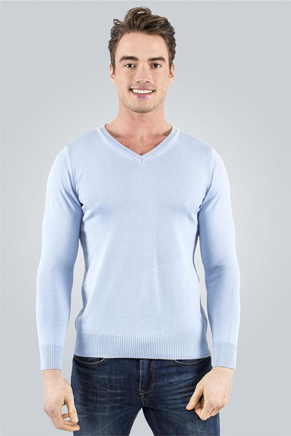 Slim Fit V-Neck Cotton Men's Blue Sweater