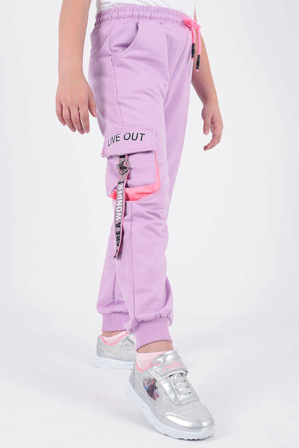 Kids Girl Live Printed Sweatpants Lace Up Elastic Slim Leg Cotton Sweatpants Ak722473