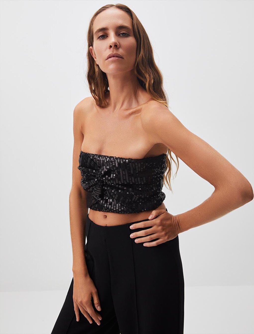 Black Strapless Sequined Bralette