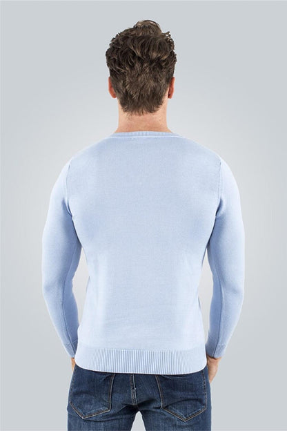 Slim Fit V-Neck Cotton Men's Blue Sweater