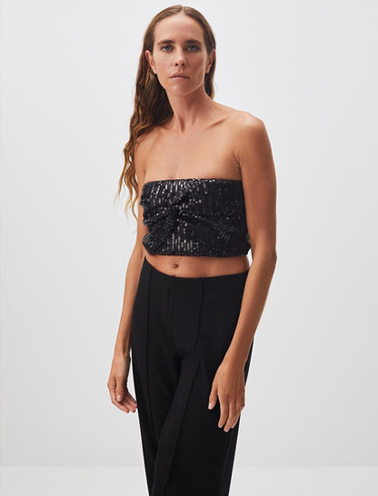 Black Strapless Sequined Bralette