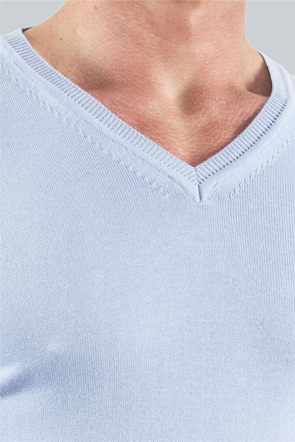 Slim Fit V-Neck Cotton Men's Blue Sweater