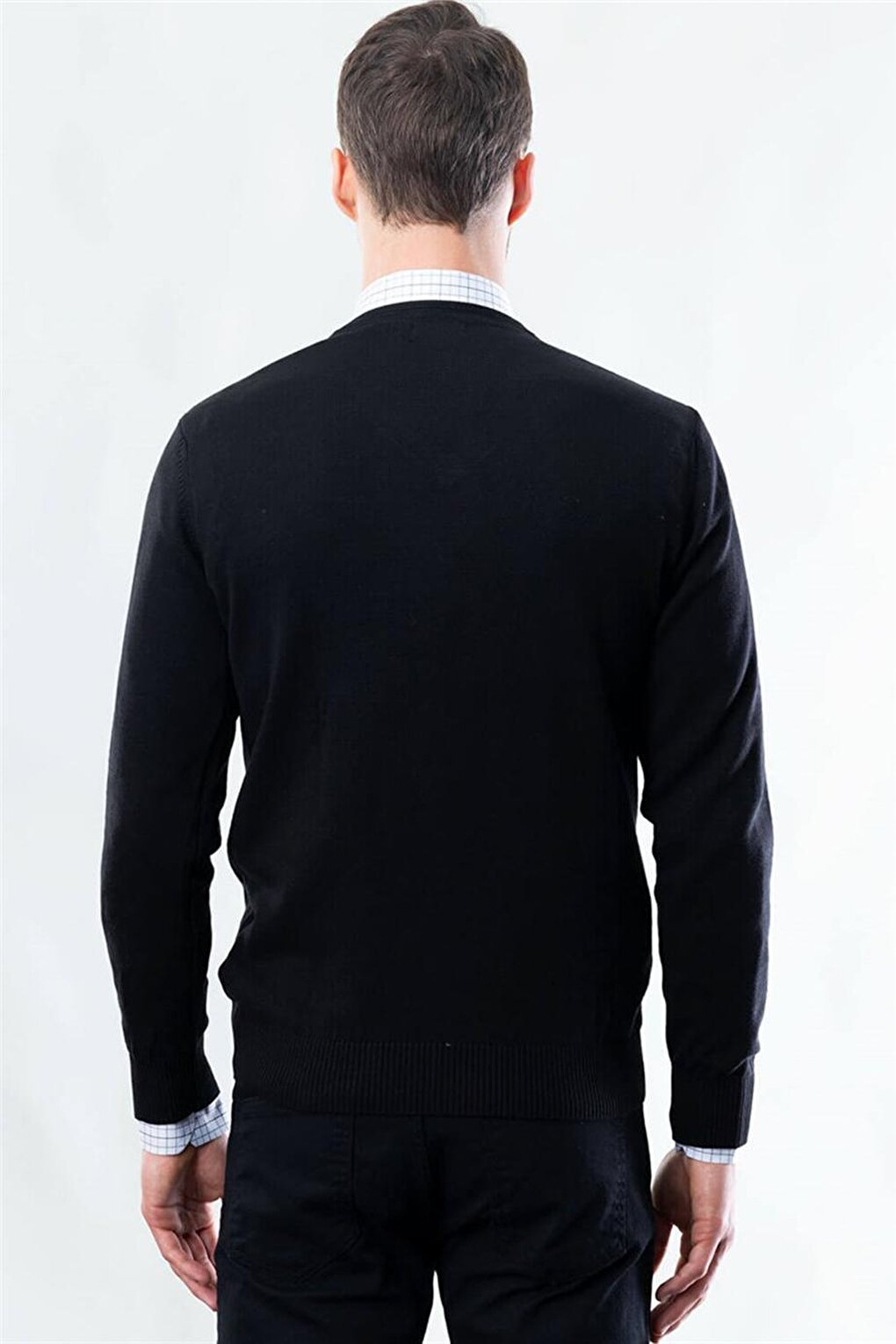 Slim Fit V-Neck Cotton Men's Black Sweater