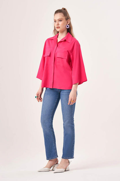 Short Pocket Poplin Fuchsia Shirt