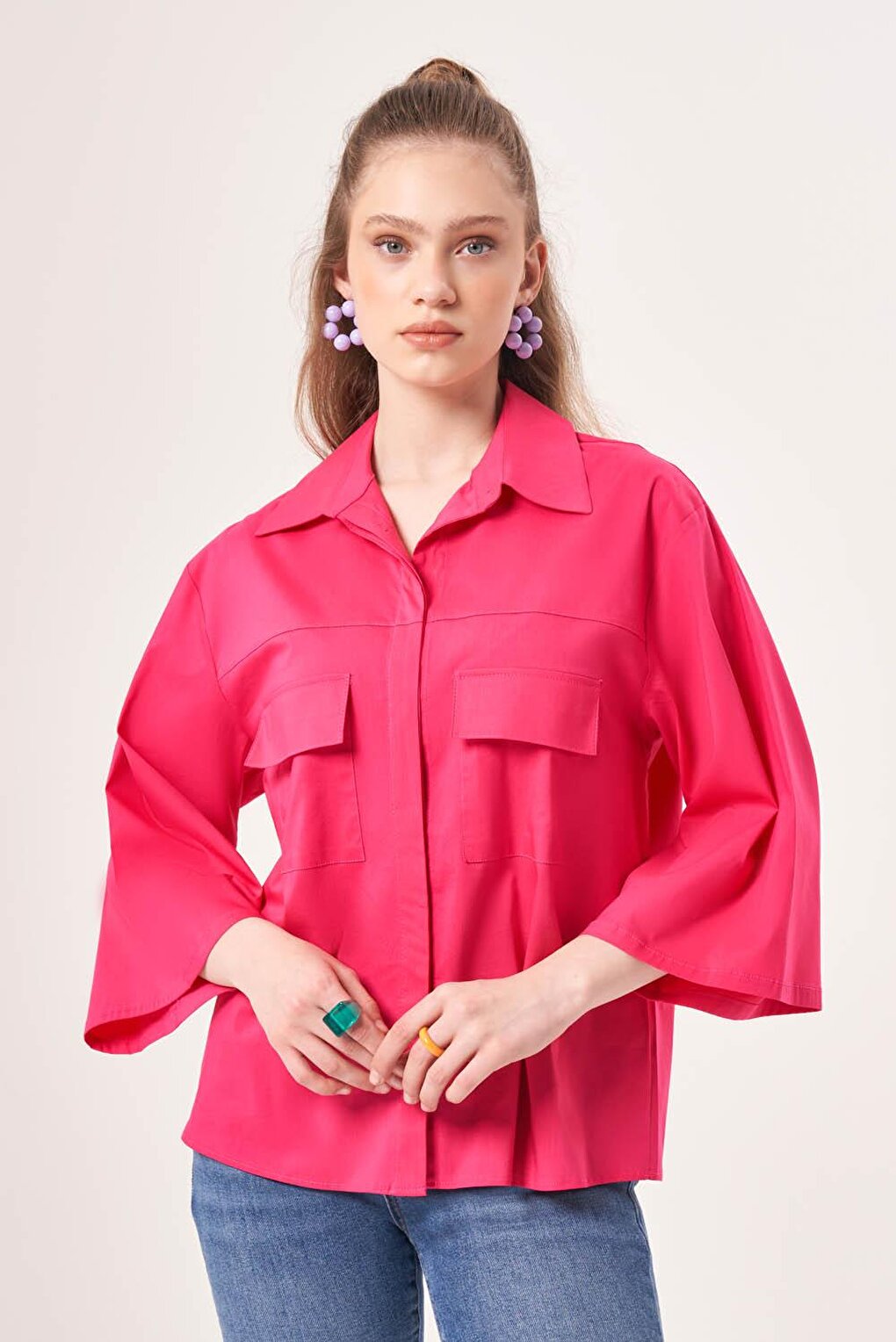 Short Pocket Poplin Fuchsia Shirt