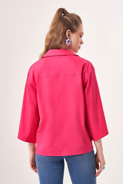 Short Pocket Poplin Fuchsia Shirt