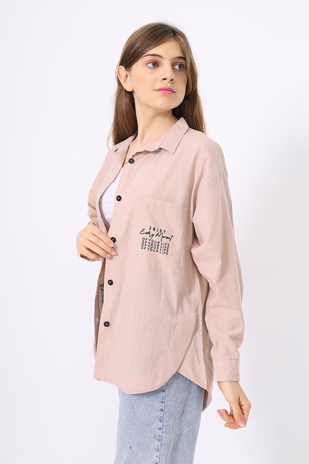 Girl's Comfortable Cut Printed Linen Shirt Lx227