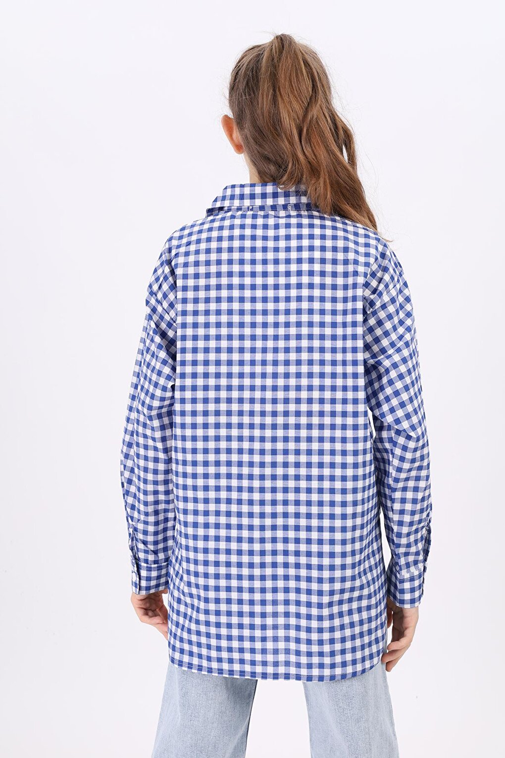 Girl's Gingham Plaid Shirt with Pocket Garnish Lx183-1