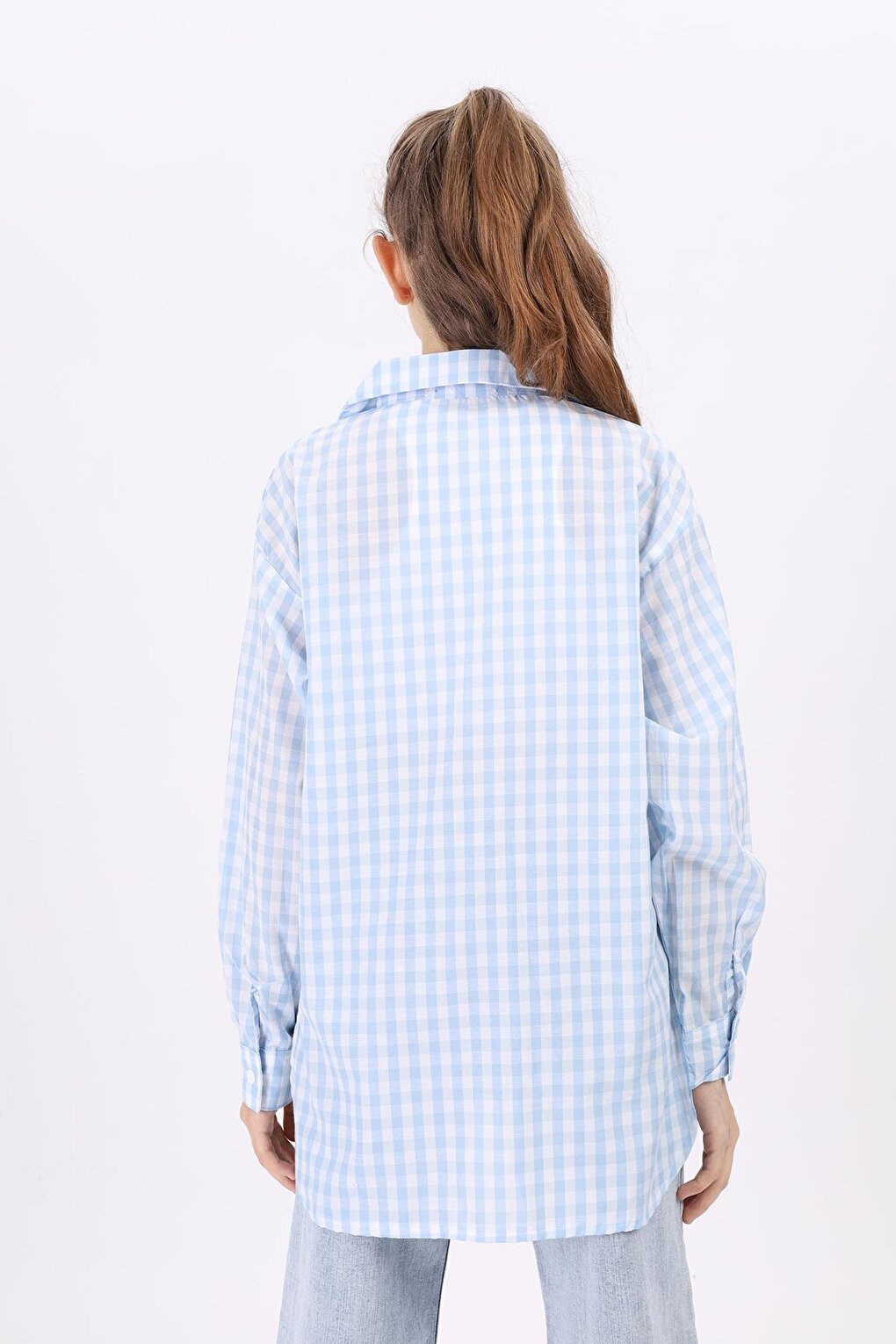 Girl's Gingham Plaid Shirt with Pocket Garnish Lx183-1